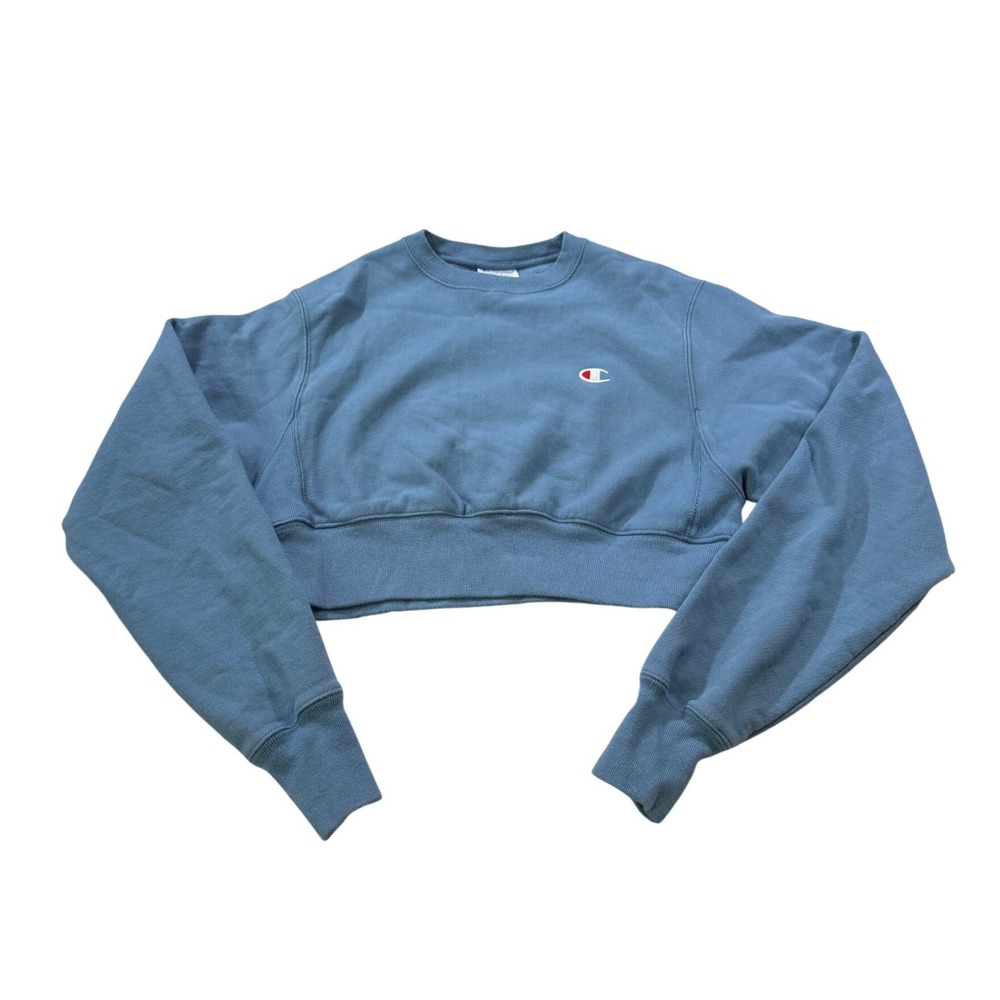 Champion Cropped Reverse Weave Sweatshirt S Blue Athleisure Loungewear Sporty